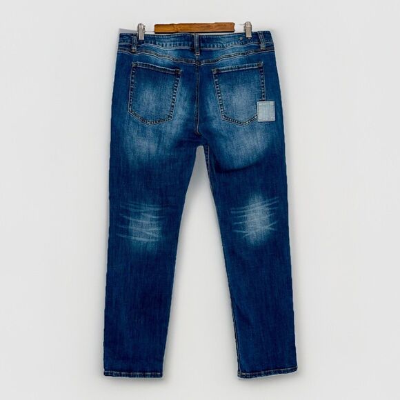 CAbi Jeans Slim Boyfriend Jeans Sz 14 Blue Denim Patchwork Stretch Boho 5308 - Picture 2 of 14